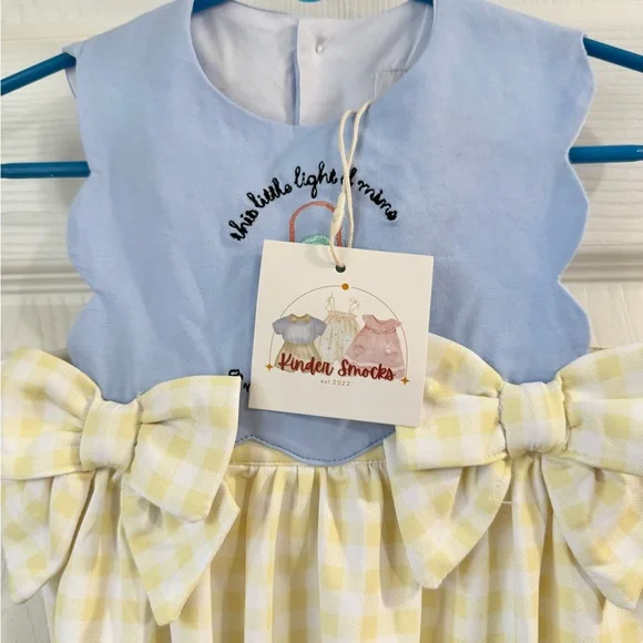 Blue & Yellow Gingham Bow Baby Romper - Picture 2 of 4